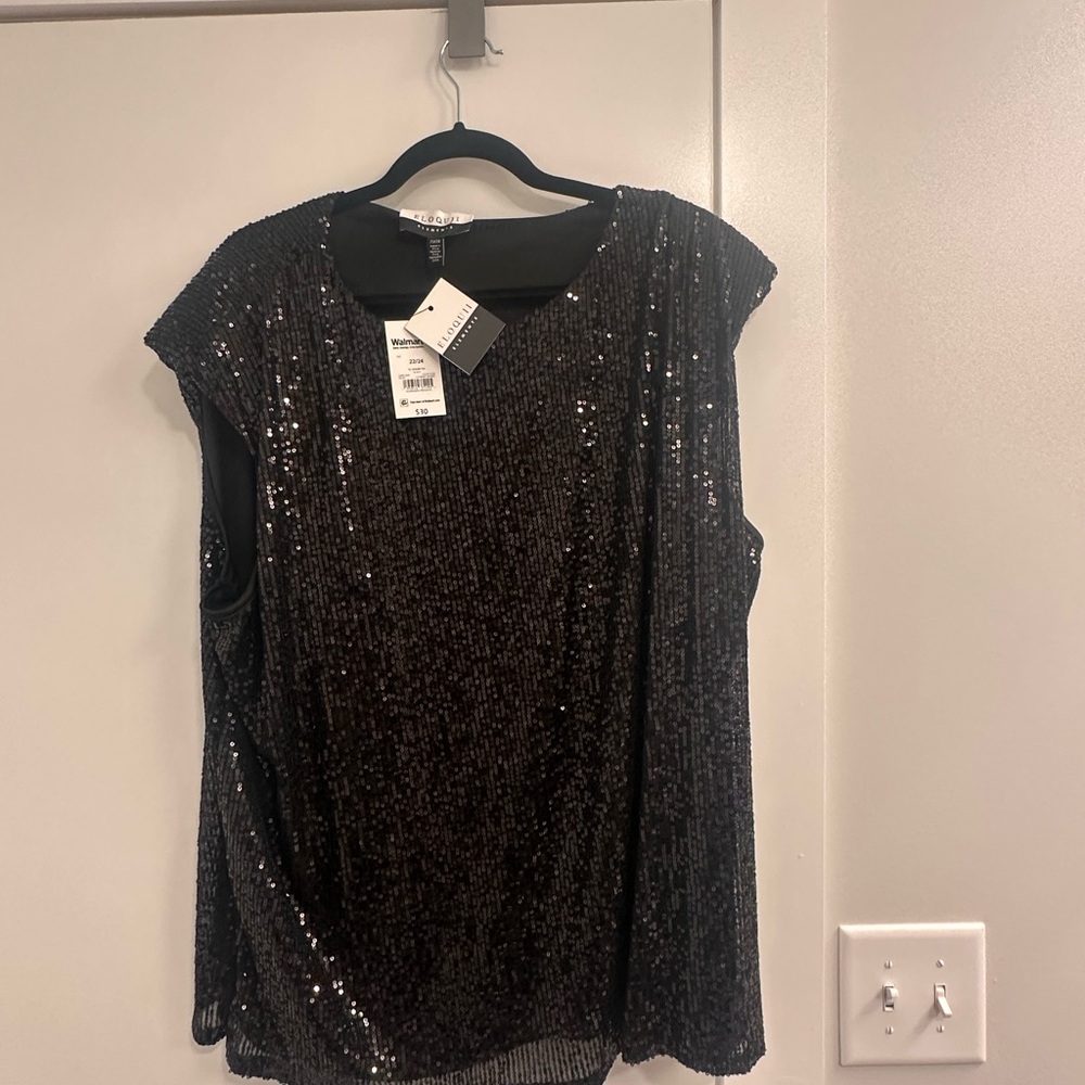 Eloquii Black Sequin Blouse
